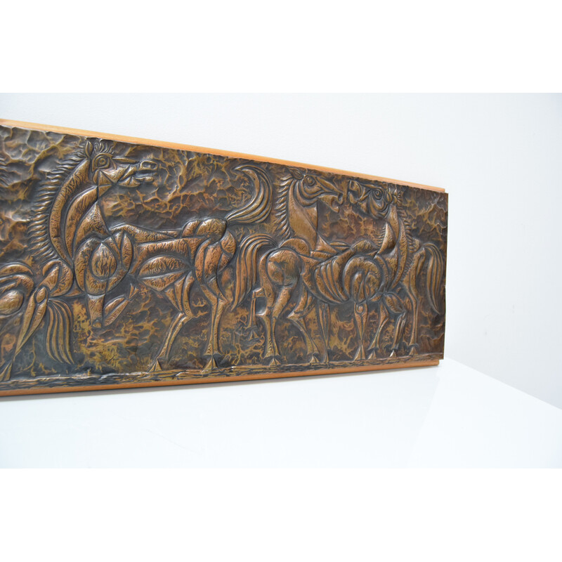 Mid-century wood and copper wall sculpture, Czechoslovakia 1968