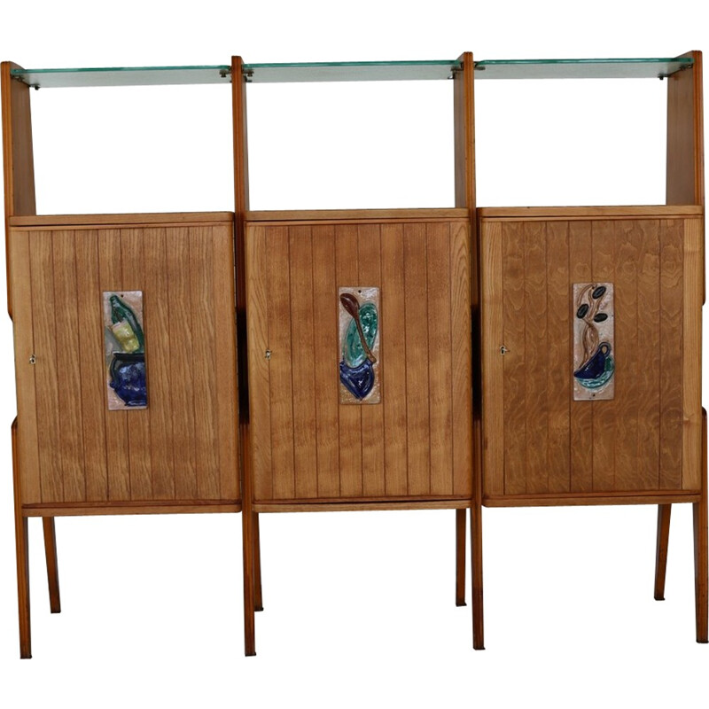 Italian wall cabinet with glass shelves - 1950s