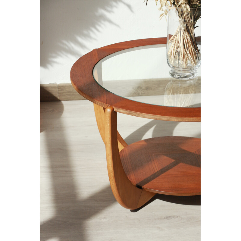 Vintage round coffee table in wood and glass, 1960