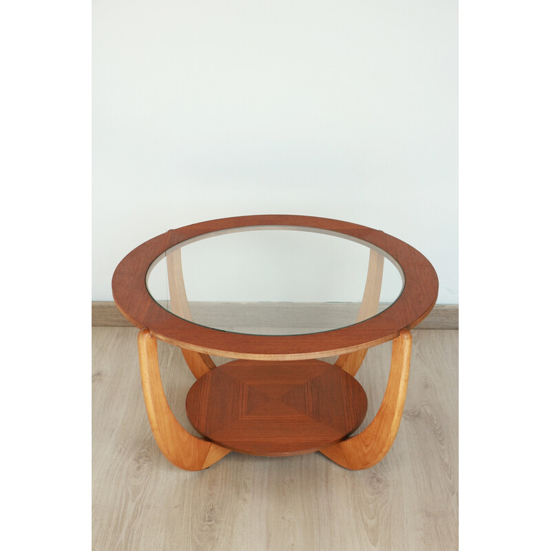 Table basse ronde vintage en bois et verre, 1960