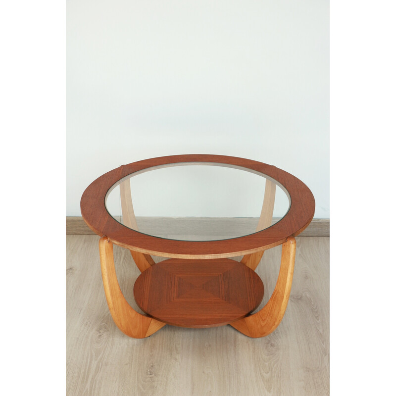 Vintage round coffee table in wood and glass, 1960