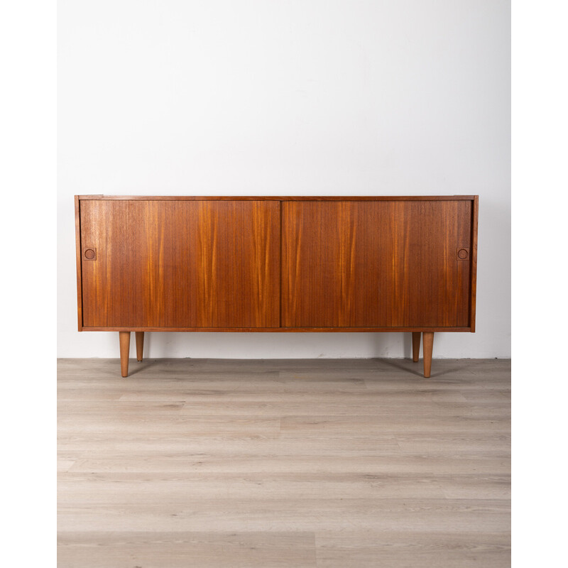 Credenza vintage in legno di teak con due ante scorrevoli, anni '60