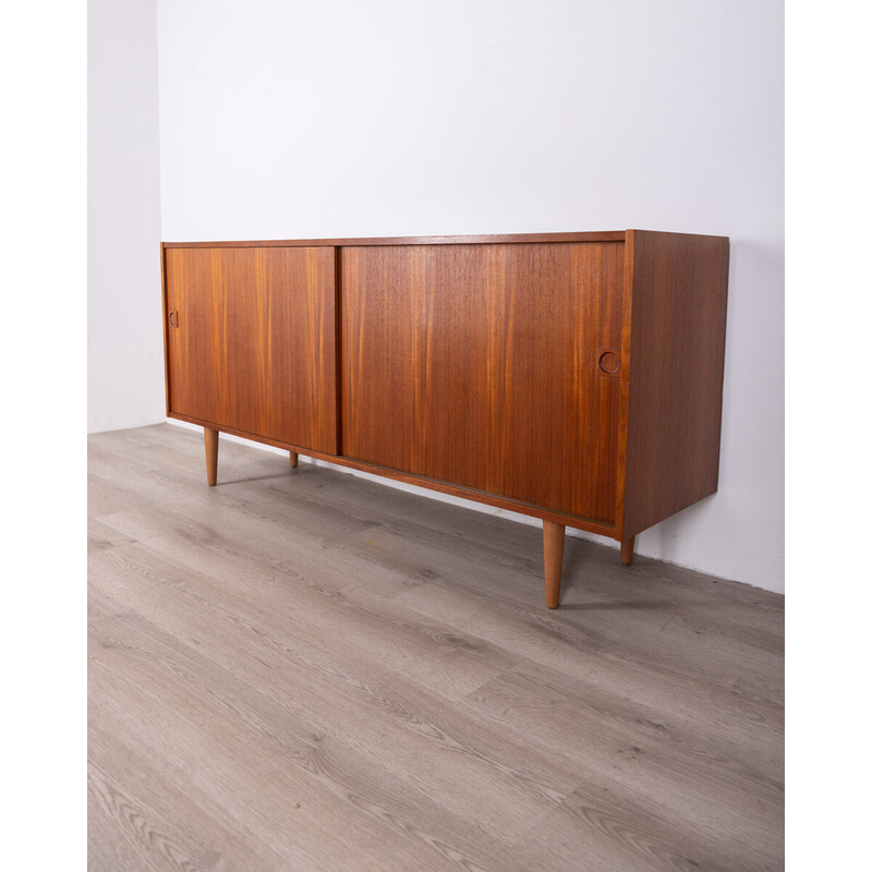 Credenza vintage in legno di teak con due ante scorrevoli, anni '60