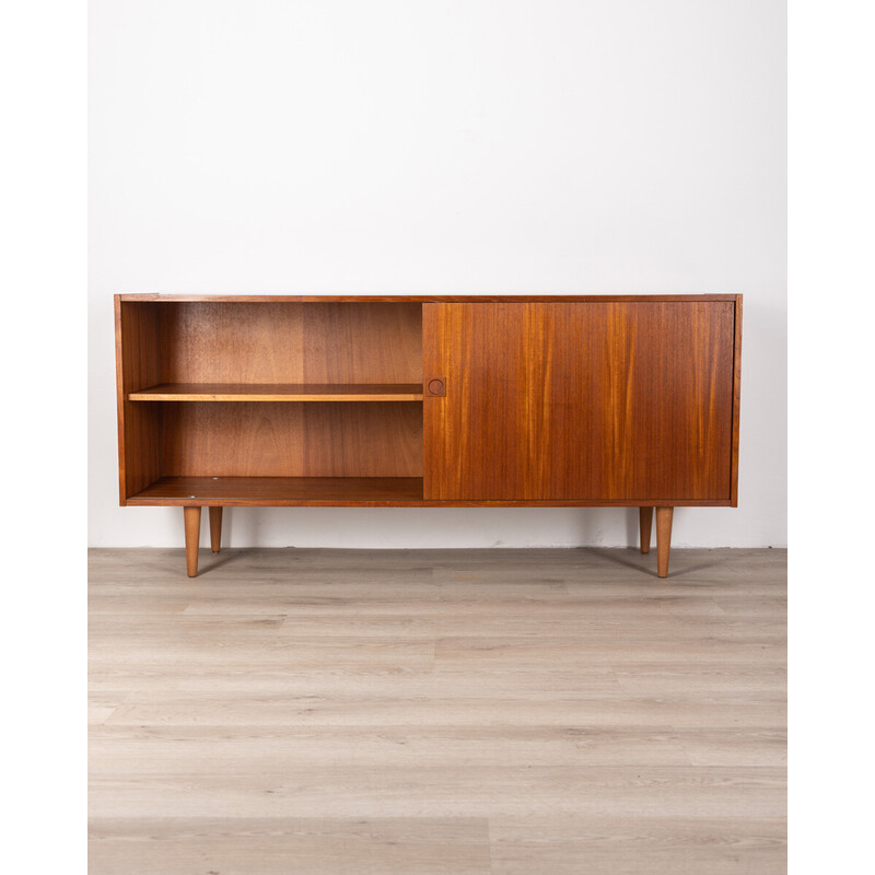 Credenza vintage in legno di teak con due ante scorrevoli, anni '60