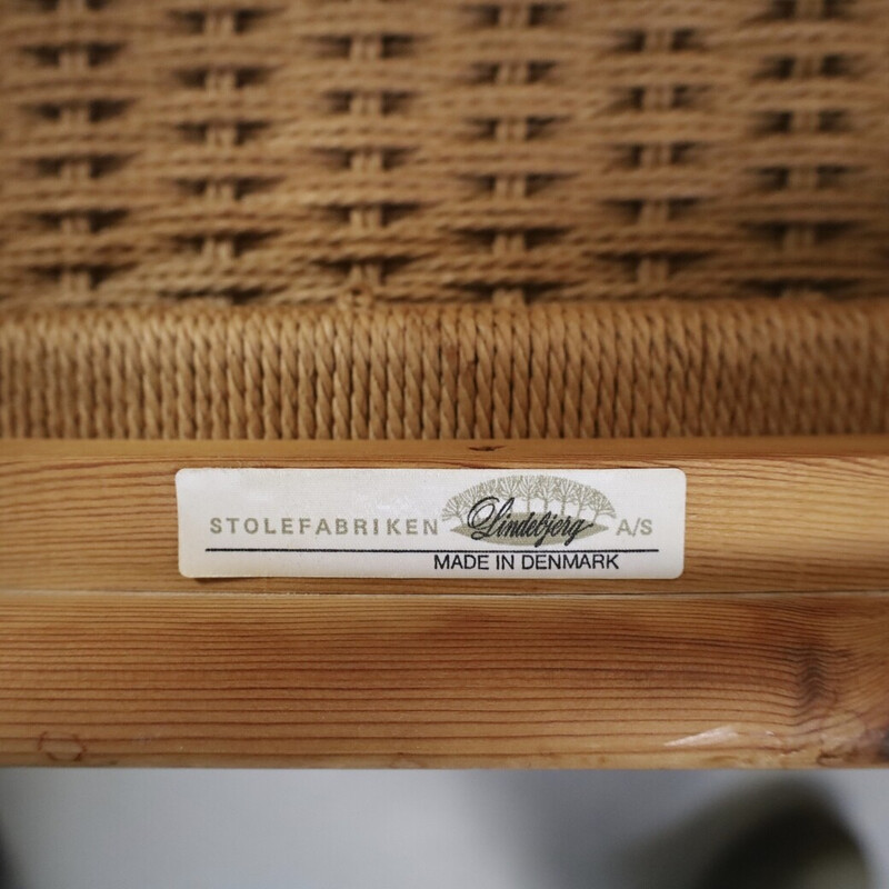 Set di 4 sedie da pranzo vintage in legno di pino e rattan di Lindebjerg, Danimarca