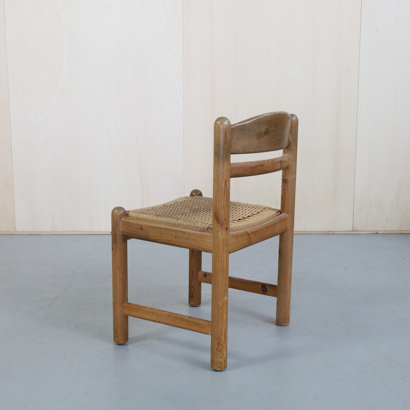 Juego de 4 sillas de comedor vintage de madera de pino y ratán de Lindebjerg, Dinamarca