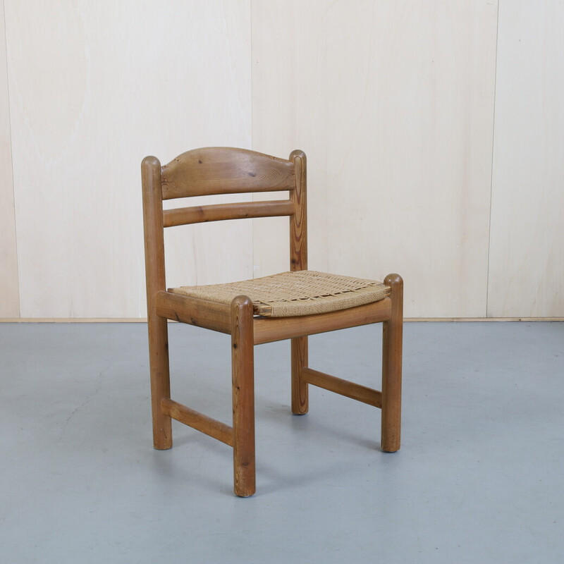 Conjunto de 4 cadeiras de jantar vintage em pinewood e rattan por Lindebjerg, Dinamarca