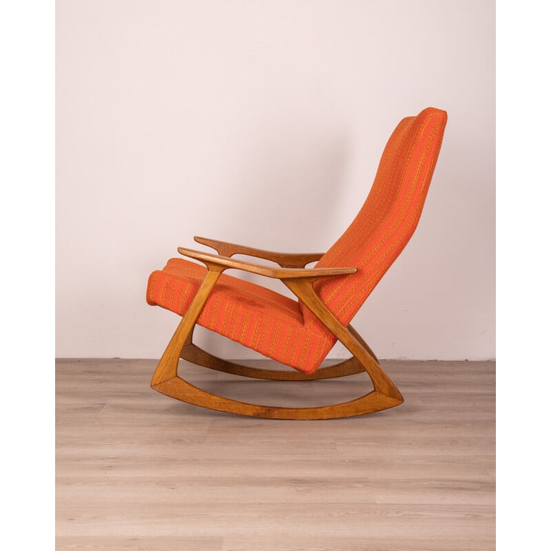 Vintage rocking chair with structure in teak wood and fabric, 1960s