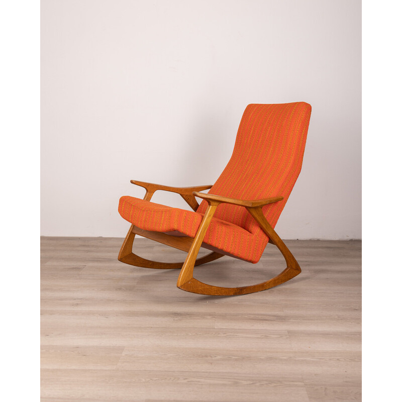 Vintage rocking chair with structure in teak wood and fabric, 1960s