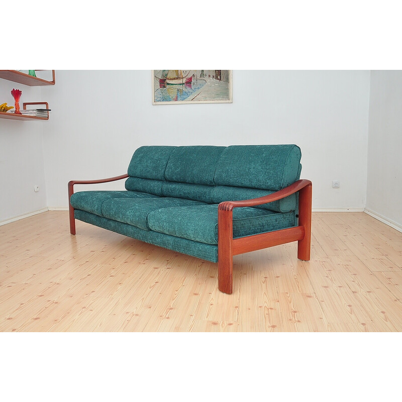 Scandinavian vintage solid teak sofa with upholstery, 1970s