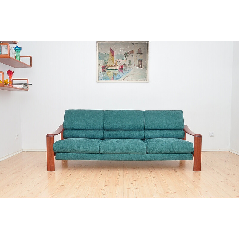 Scandinavian vintage solid teak sofa with upholstery, 1970s