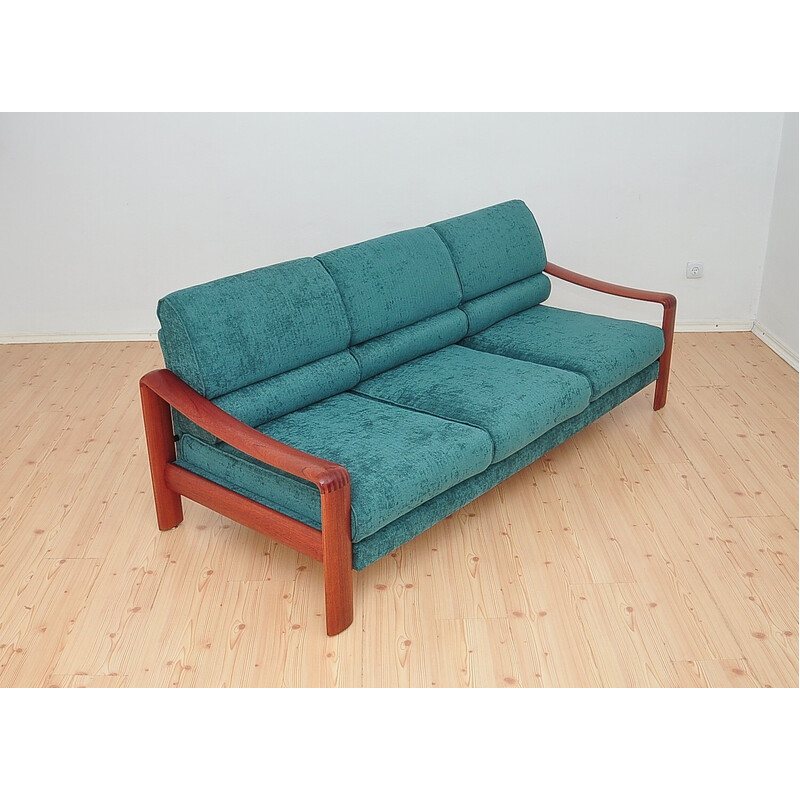 Scandinavian vintage solid teak sofa with upholstery, 1970s