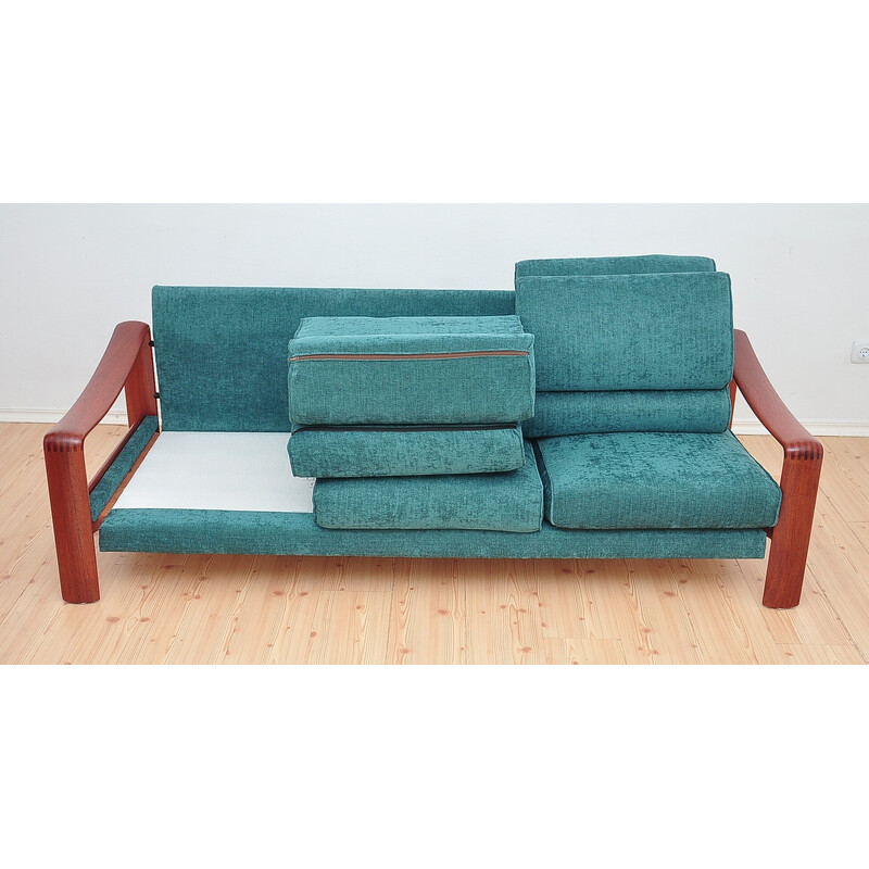 Scandinavian vintage solid teak sofa with upholstery, 1970s