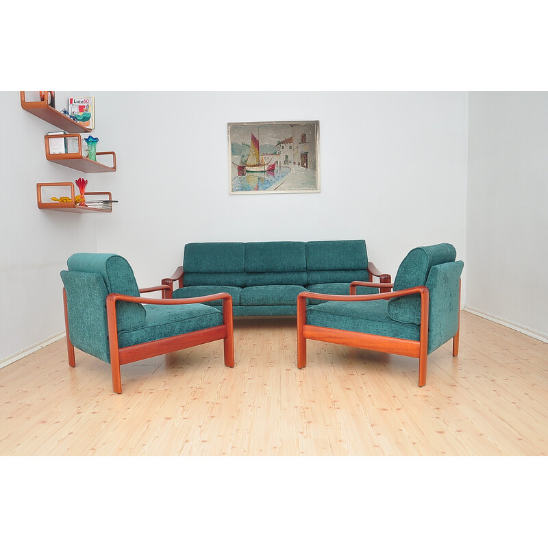 Divano scandinavo vintage in teak massiccio con imbottitura, anni '70