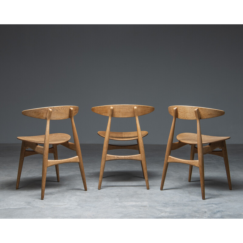 Conjunto de 3 cadeiras de jantar Ch33 vintage de Hans J. Wegner para Carl Hansen e Søn, Dinamarca