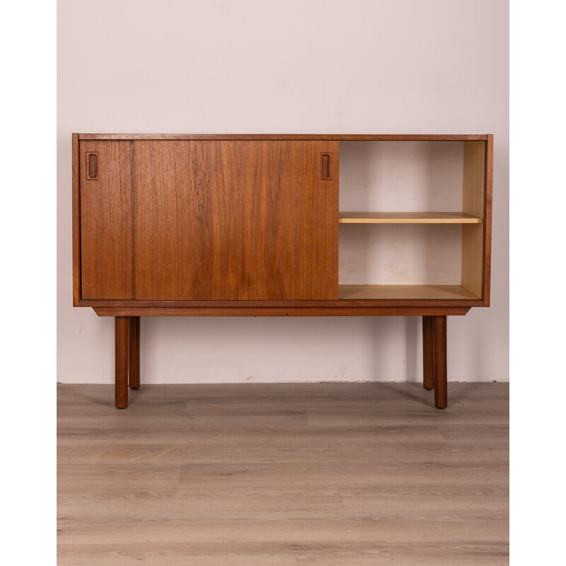 Credenza vintage in legno di teak con due ante scorrevoli, anni '60