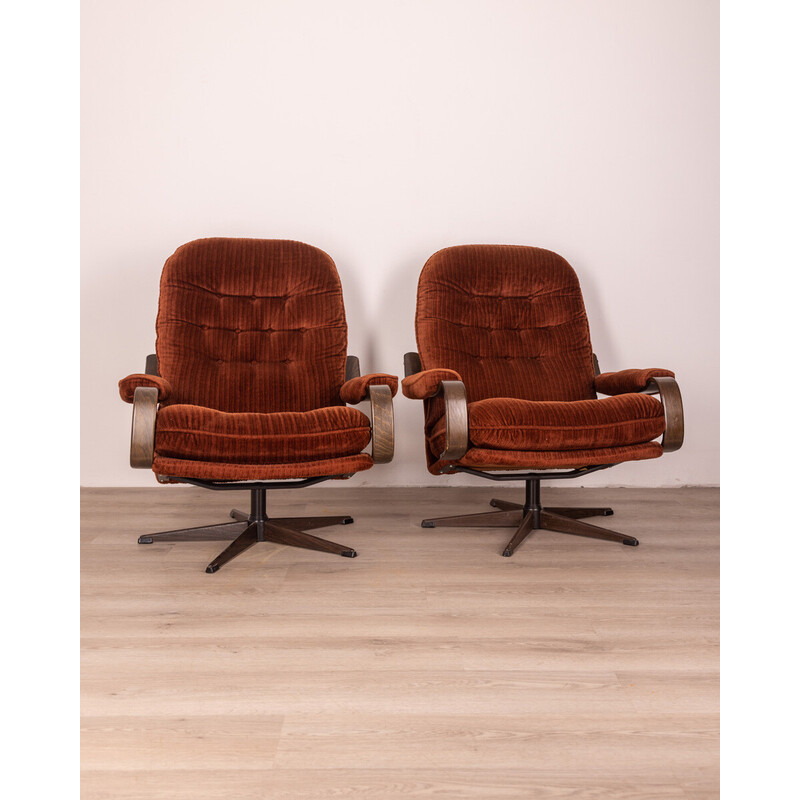 Pair of vintage Danish swivel armchairs in burgundy velvet, 1960s