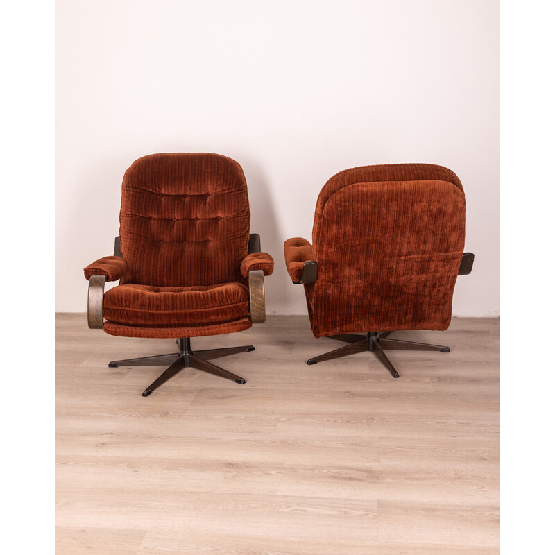 Pair of vintage Danish swivel armchairs in burgundy velvet, 1960s