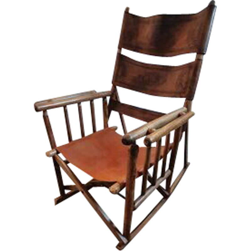 Vintage leather rocking chair, 1950-1960