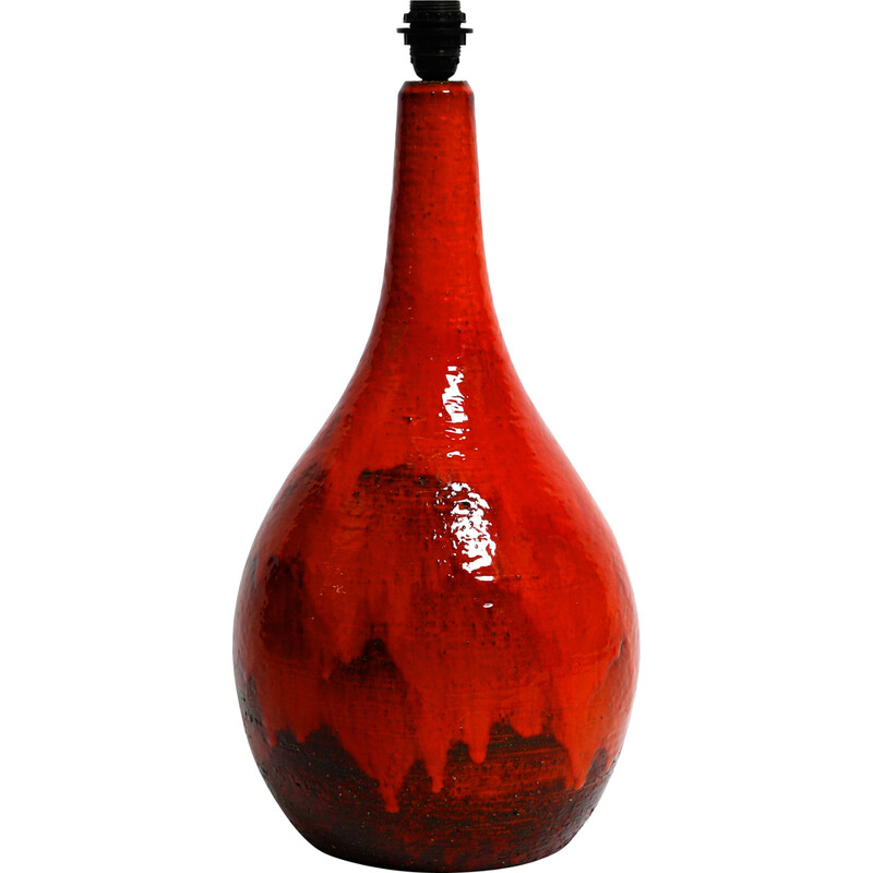 Lampada da terra vintage in ceramica rossa dipinta a mano, anni '60