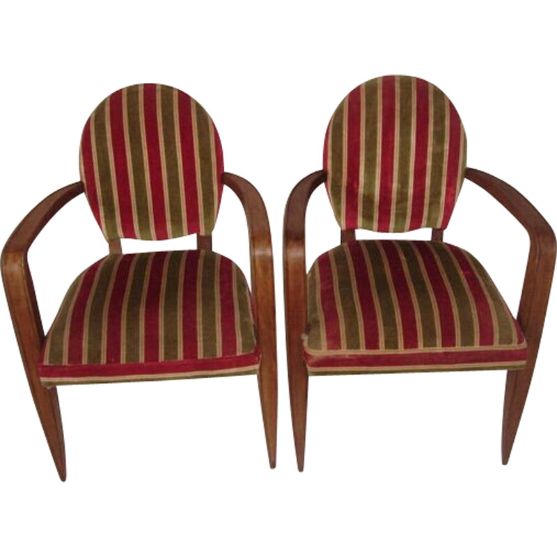 Paar vintage Art Deco fauteuils van Jean Pascaud, 1935