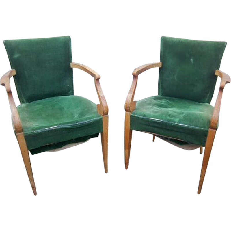 Paar vintage art deco brugstoelen, Frankrijk 1920-1930