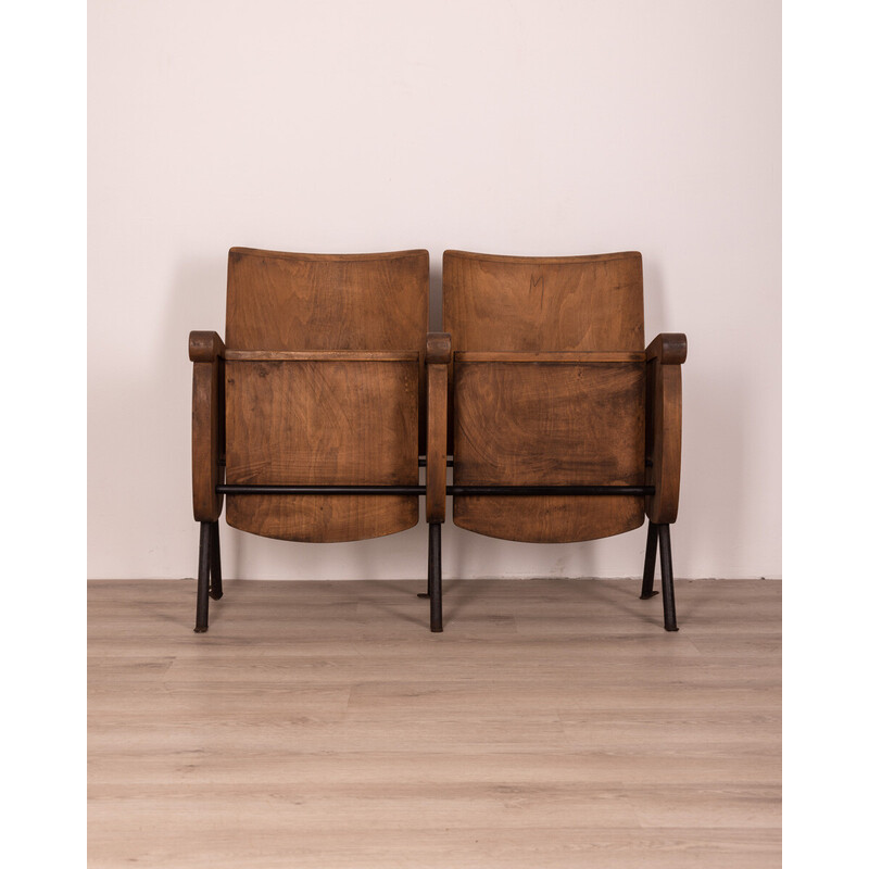 Paire de fauteuils de cinéma vintage en bois et métal, 1960