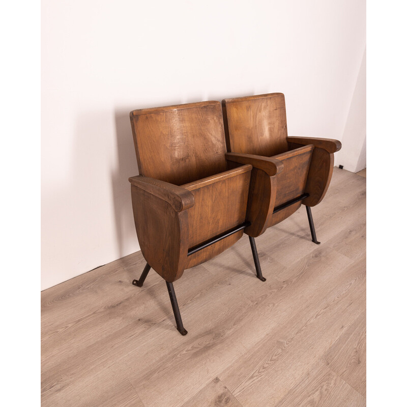 Pair of vintage cinema chairs in wood and metal, 1960