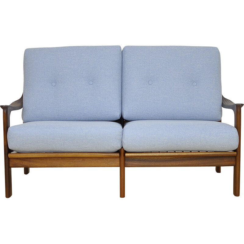 Zweisitzer-Sofa aus massivem blauem Teakholz, 1960er Jahre