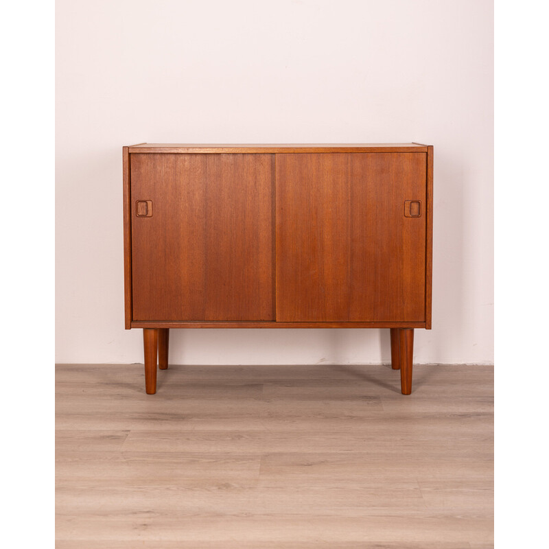 Credenza vintage in legno di teak con due ante scorrevoli, anni '60