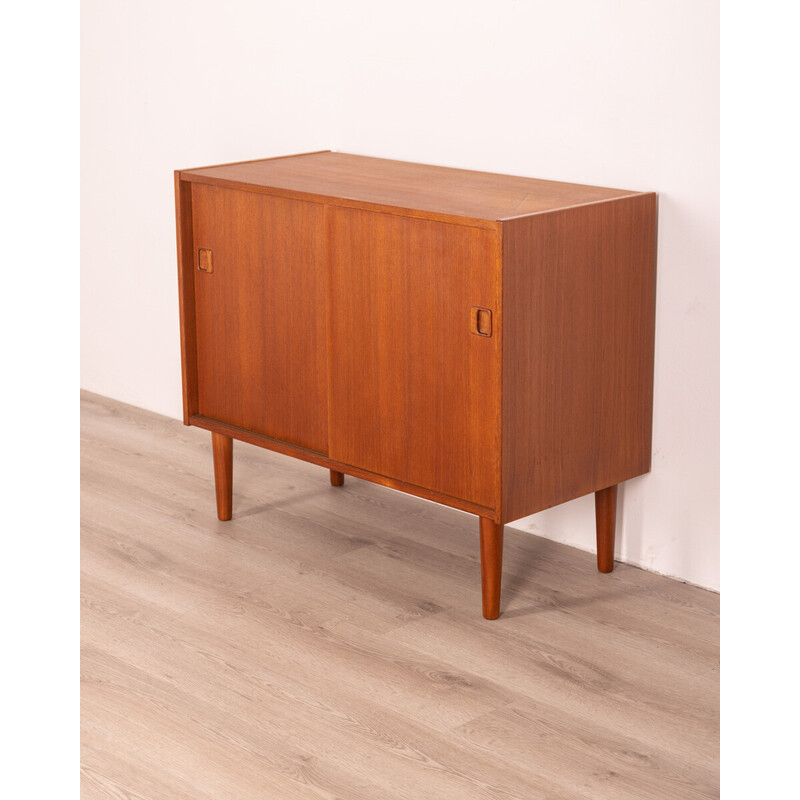 Credenza vintage in legno di teak con due ante scorrevoli, anni '60