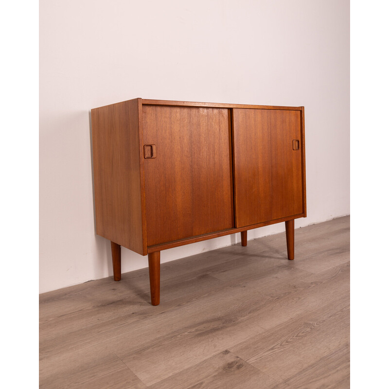 Vintage teak wood sideboard with two sliding doors, 1960s