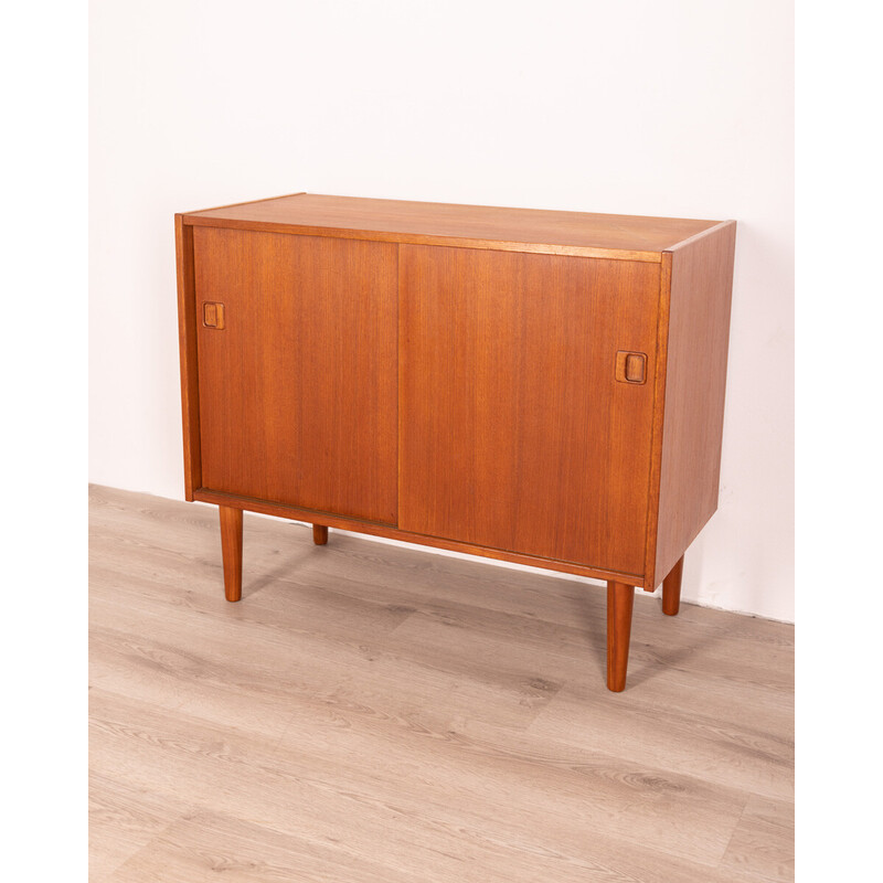 Credenza vintage in legno di teak con due ante scorrevoli, anni '60