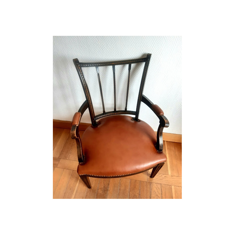 Vintage English leather office chair, 1940-1950