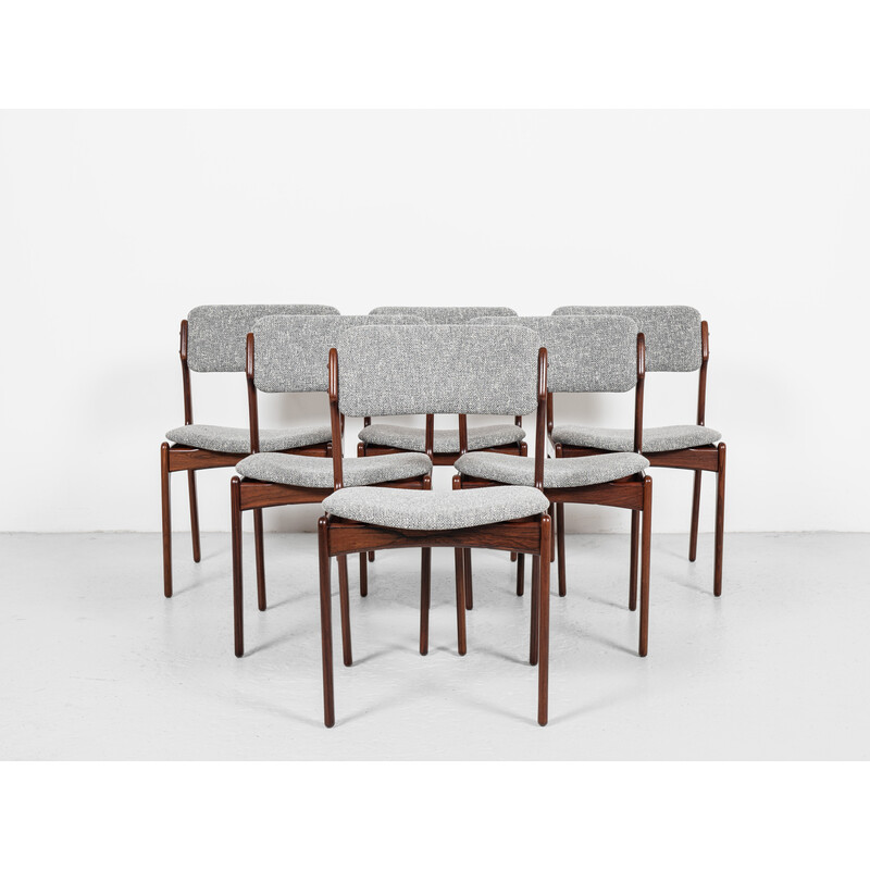 Conjunto de 6 cadeiras de jantar vintage em pau-rosa de Erik Buch para Oddense Maskinsnedkeri, década de 1960