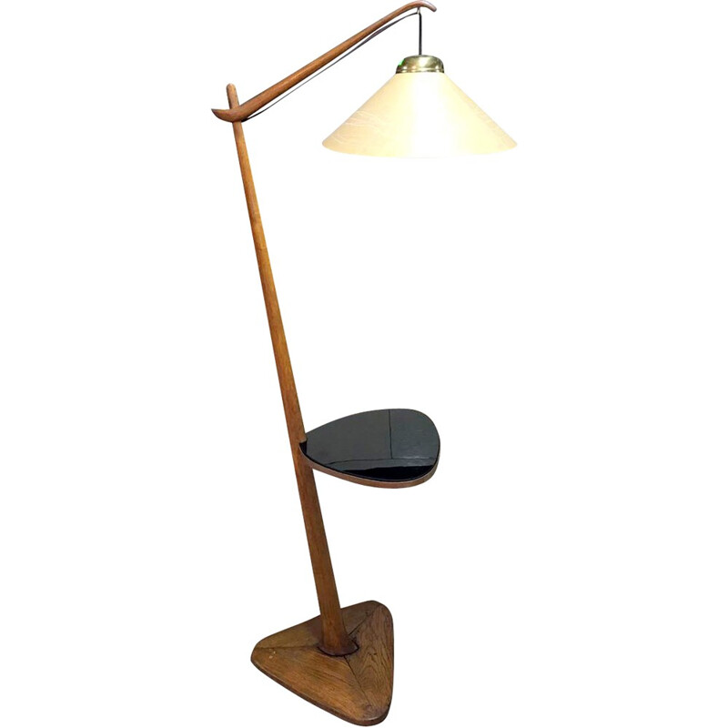 Mid century floor lamp in oak and bentwood - 1950s 