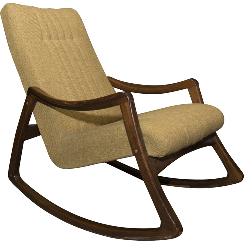 Chaise à bascule vintage tchèque en bois courbé - 1970