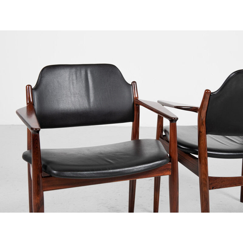 Paar Deense fauteuils 62A in rozenhout en leder van Arne Vodder voor Sibast uit het midden van de eeuw, jaren 1960.