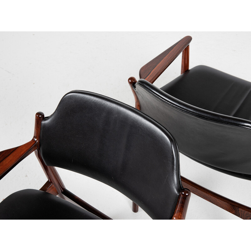 Paire de fauteuils danois vintage 62A en palissandre et cuir par Arne Vodder pour Sibast, 1960