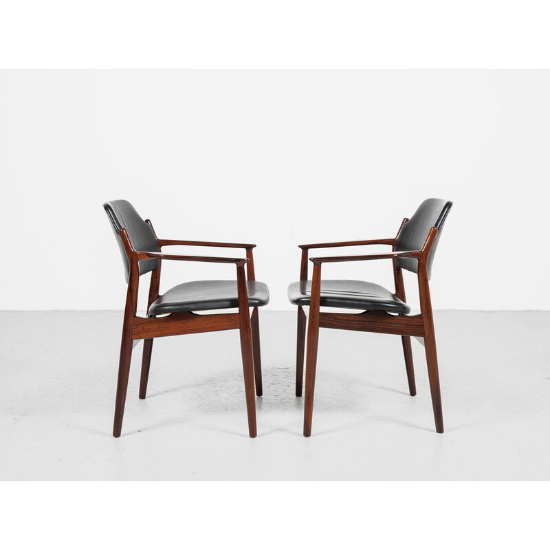 Pair of mid century Danish armchairs 62A in rosewood and leather by Arne Vodder for Sibast, 1960s