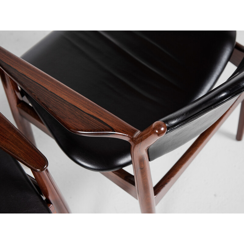 Pair of mid century Danish armchairs 62A in rosewood and leather by Arne Vodder for Sibast, 1960s