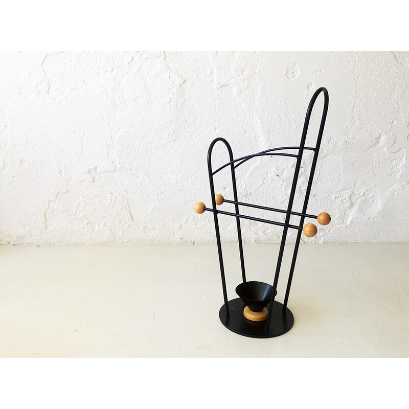 Vintage metal and wood umbrella stand, 1970