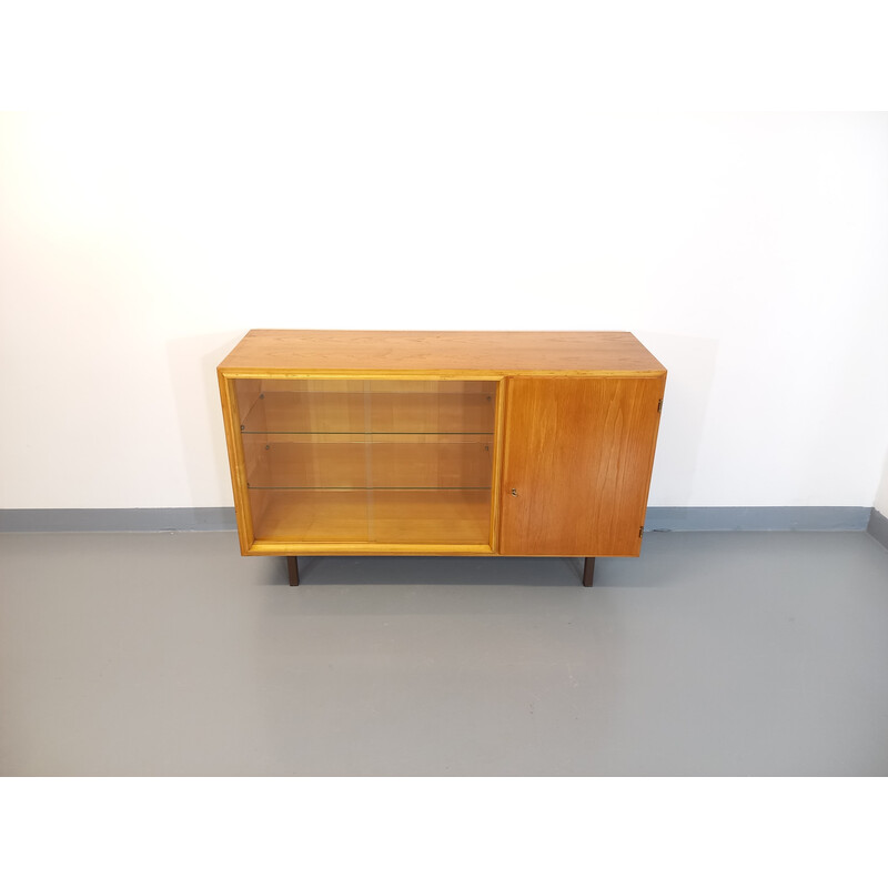 Vintage modernist sideboard with 2 sliding glass doors, 1960