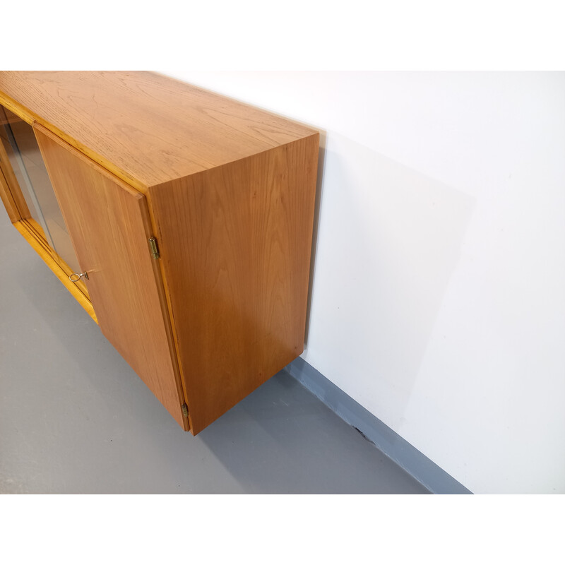 Vintage modernist sideboard with 2 sliding glass doors, 1960