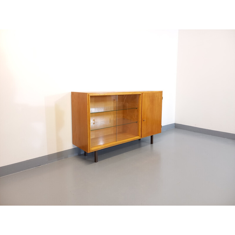 Vintage modernist sideboard with 2 sliding glass doors, 1960