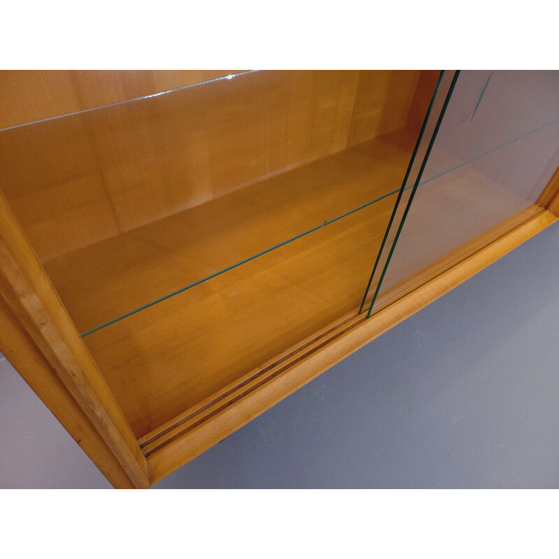 Vintage modernist sideboard with 2 sliding glass doors, 1960