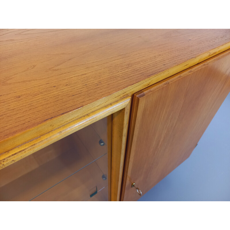 Vintage modernist sideboard with 2 sliding glass doors, 1960