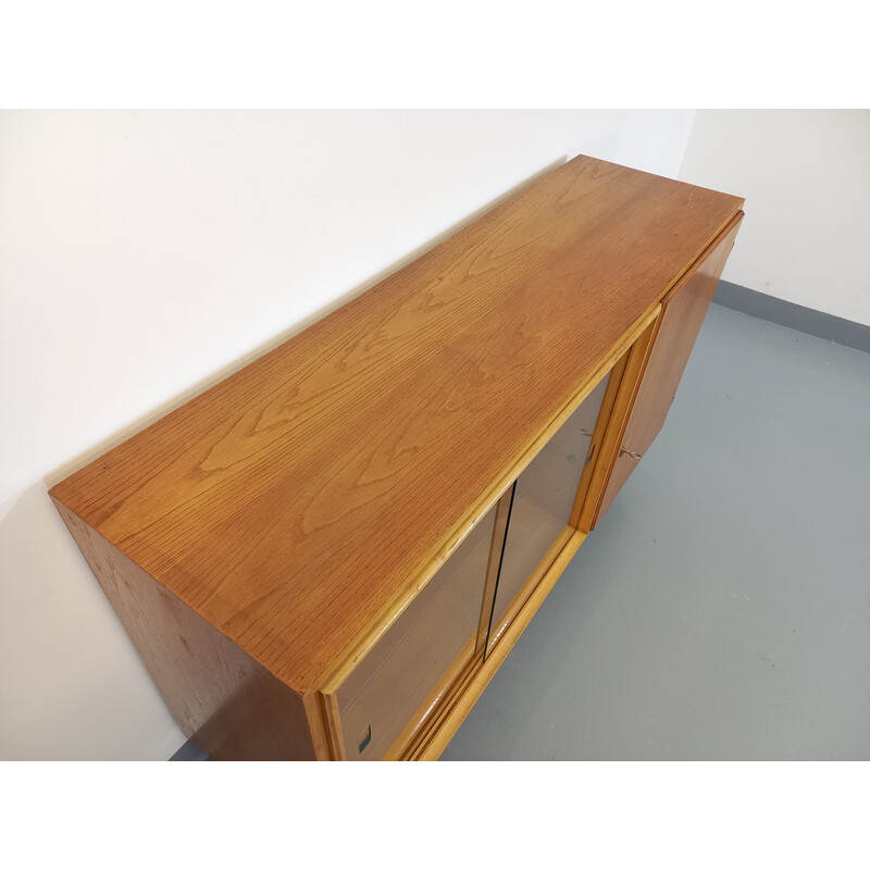 Vintage modernist sideboard with 2 sliding glass doors, 1960