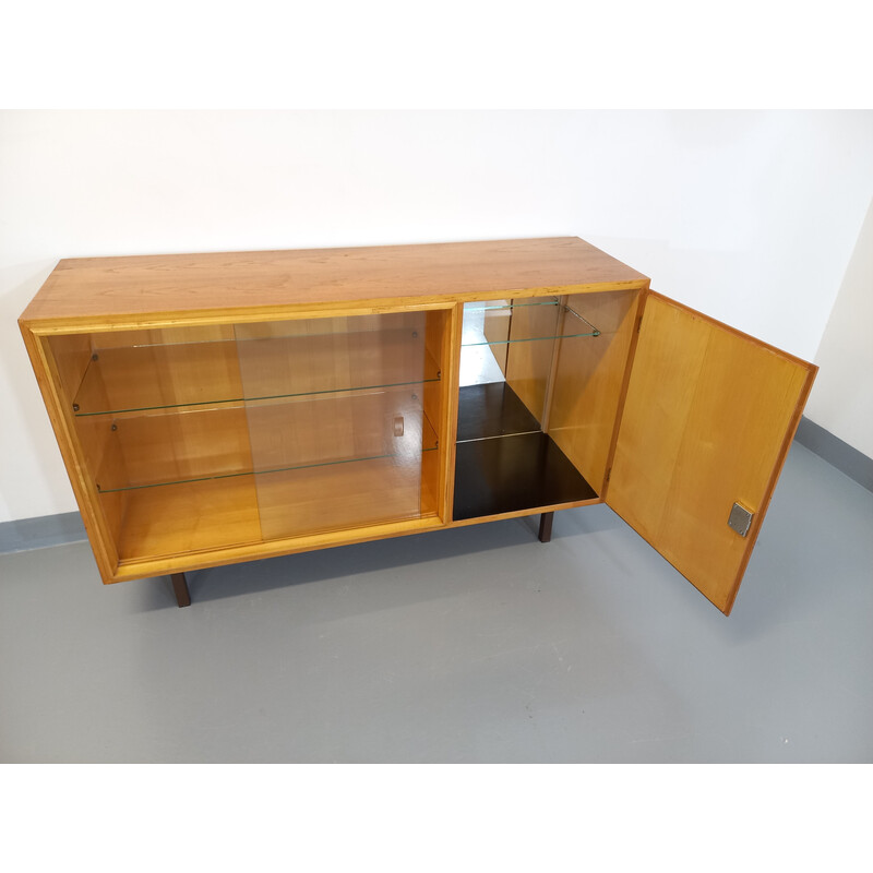 Vintage modernist sideboard with 2 sliding glass doors, 1960