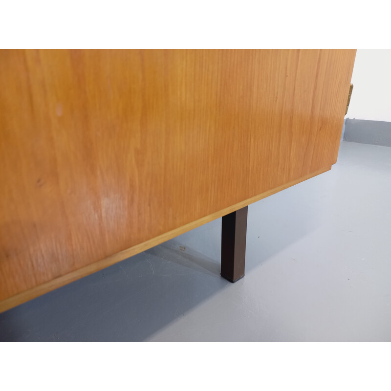 Vintage modernist sideboard with 2 sliding glass doors, 1960